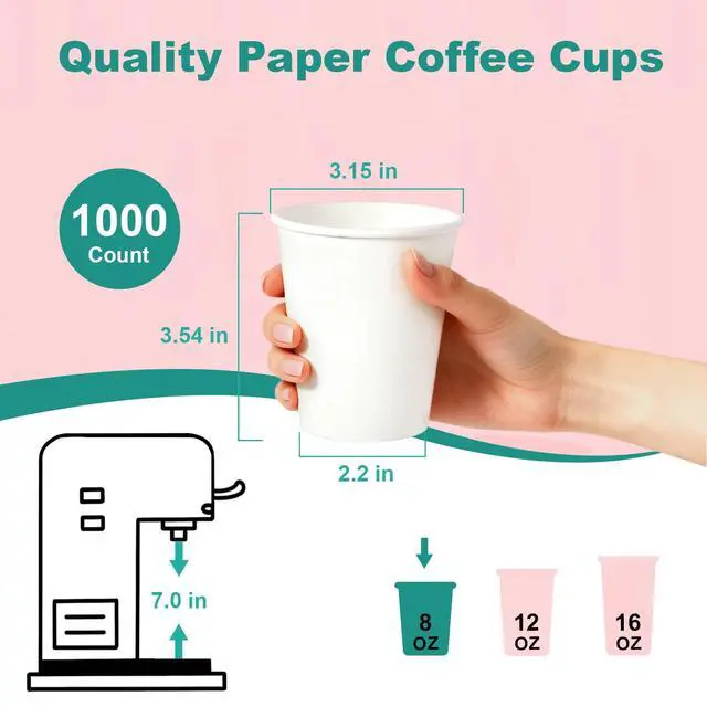Alt view image 3 of 7 - 8 oz 50 Pack Disposable Paper Cups,Heavy Duty Thickened Coffee Cups,Leakproof Hot/Cold Beverage Cups for Home,Office,Parties, Daily Use