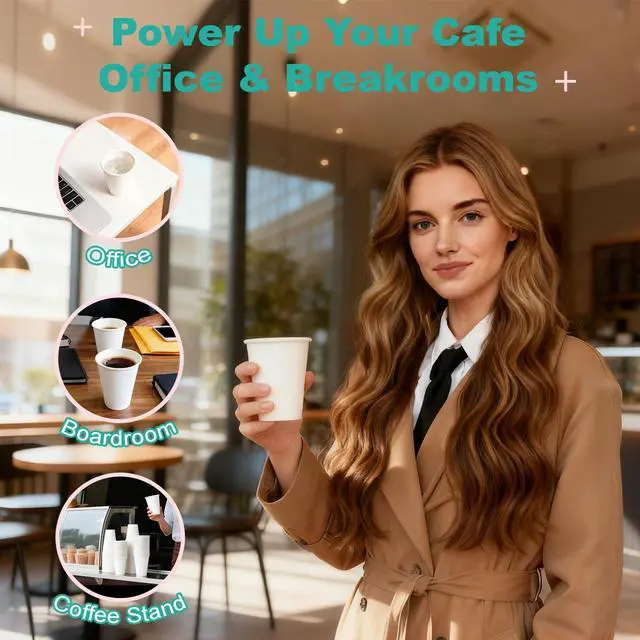 Alt view image 7 of 7 - 8 oz 50 Pack Disposable Paper Cups,Heavy Duty Thickened Coffee Cups,Leakproof Hot/Cold Beverage Cups for Home,Office,Parties, Daily Use