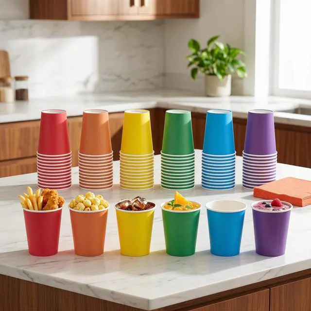 Alt view image 5 of 7 - 60 Pack 9 Ounce Rainbow Disposable Paper Cups, Heavy-Duty PE Lined with 6 Bright Colors, Leak-Proof Party Cups for Birthday, DIY & Holiday Gatherings