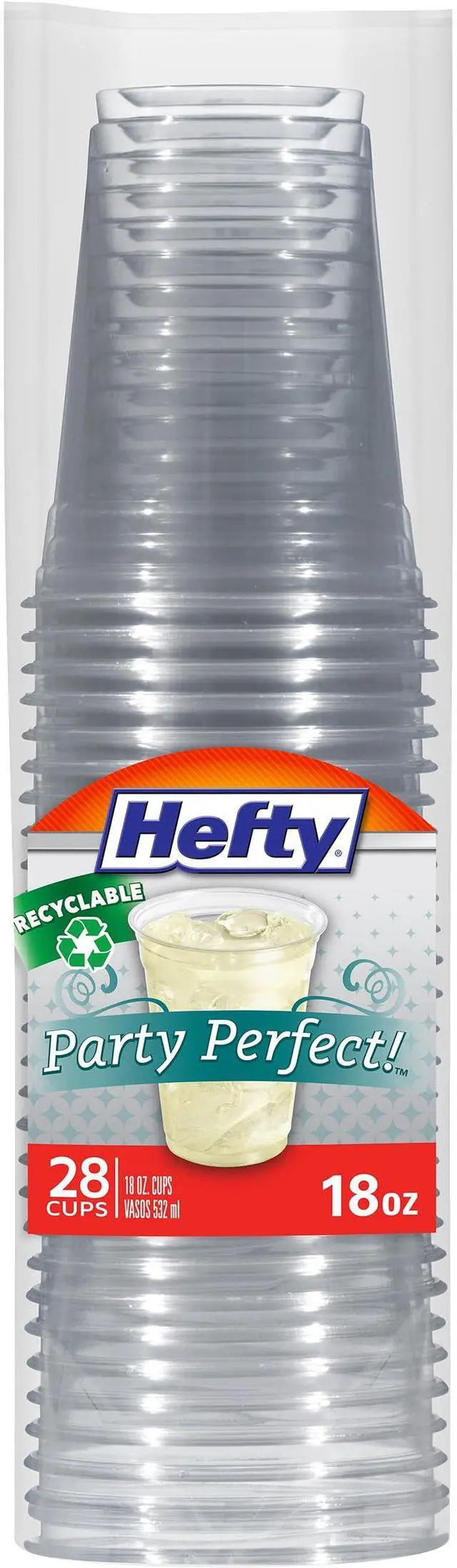 Main image of Hefty Party Perfect Clear Plastic Cups, Large Clear Party Cups for Easy Cleanup and Large Gatherings, Recyclable, 18 Ounce, 28 Count