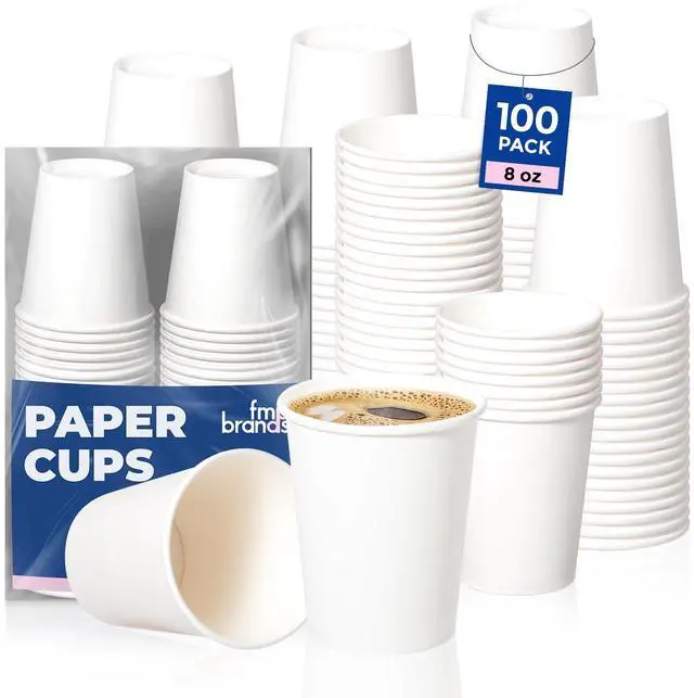 Main image of 100 Pack 8 oz Disposable Paper Coffee Cups, White Hot Cups for Hot/Cold Beverage, Durable Thickened Paper Cup Bulk for Party, Daily Use, Office, Home, Bistros