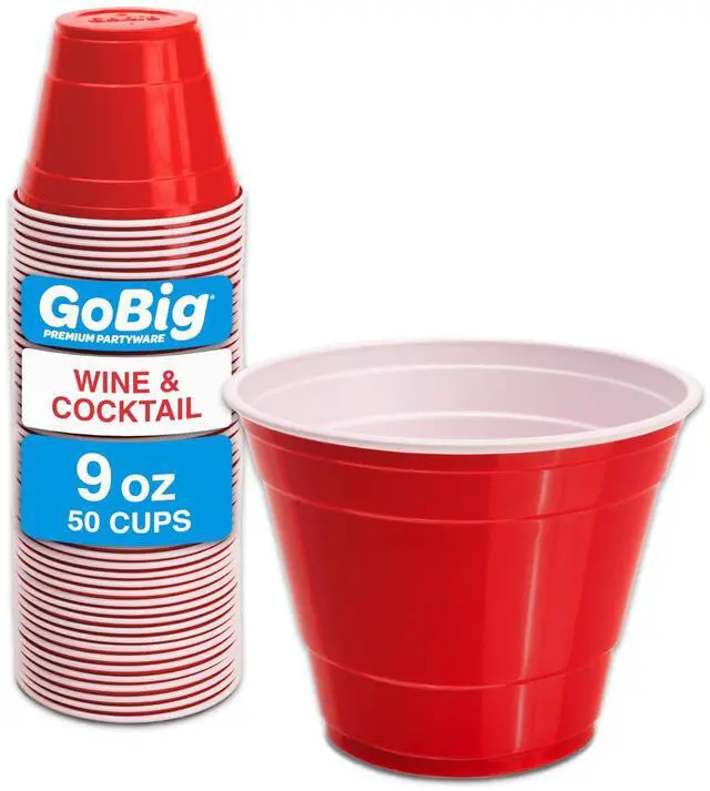 Main image of 9 oz Plastic Party Cups for Wine & Cocktails - 50 Count Disposable Plastic Cups for Alcohol