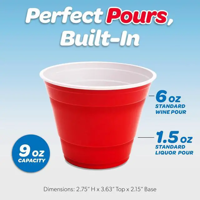 Alt view image 3 of 6 - 9 oz Plastic Party Cups for Wine & Cocktails - 50 Count Disposable Plastic Cups for Alcohol