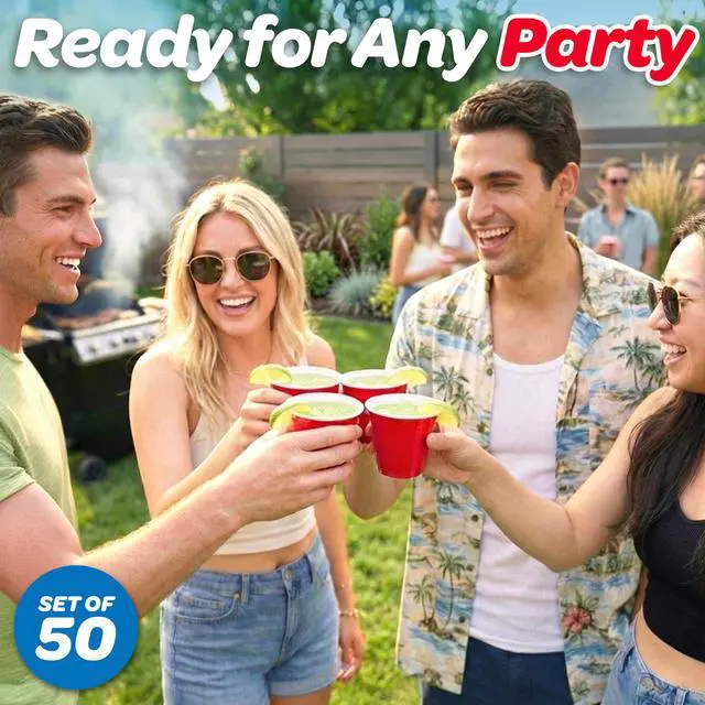 Alt view image 6 of 6 - 9 oz Plastic Party Cups for Wine & Cocktails - 50 Count Disposable Plastic Cups for Alcohol