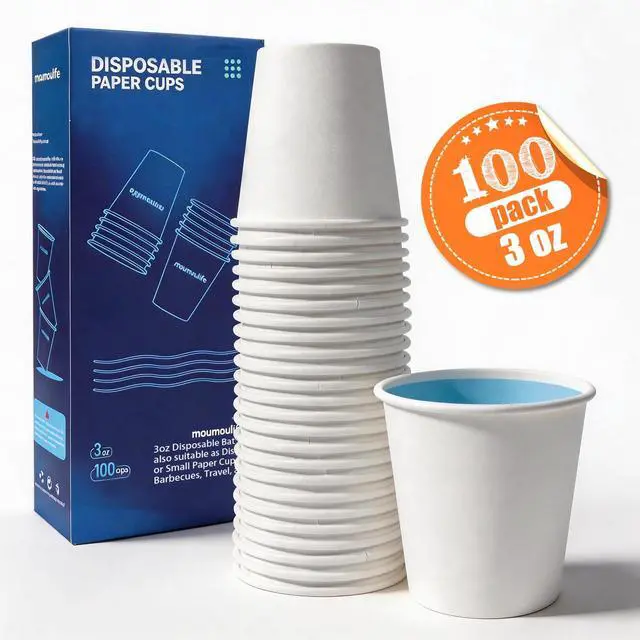 Alt view image 2 of 7 - Disposable Paper Coffee Cups 3 oz 100 Count, Bathroom Mouthwash Cups, Leak-Proof Small Paper Cups for Bathroom & Espresso