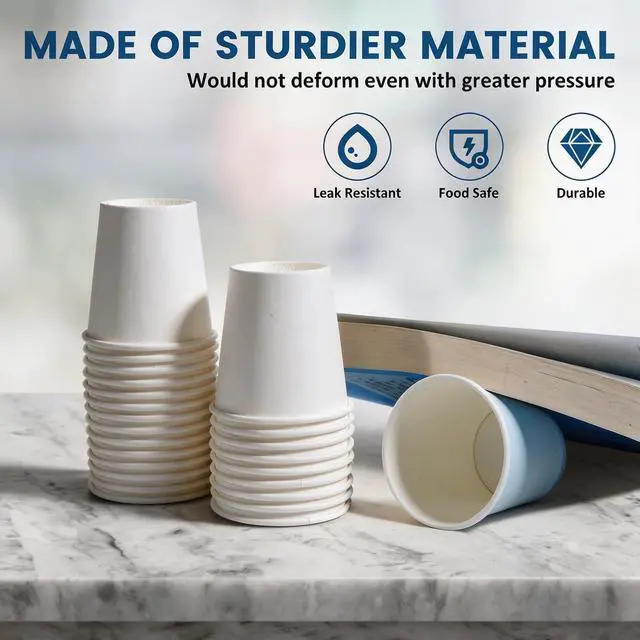 Alt view image 7 of 7 - Disposable Paper Coffee Cups 3 oz 100 Count, Bathroom Mouthwash Cups, Leak-Proof Small Paper Cups for Bathroom & Espresso