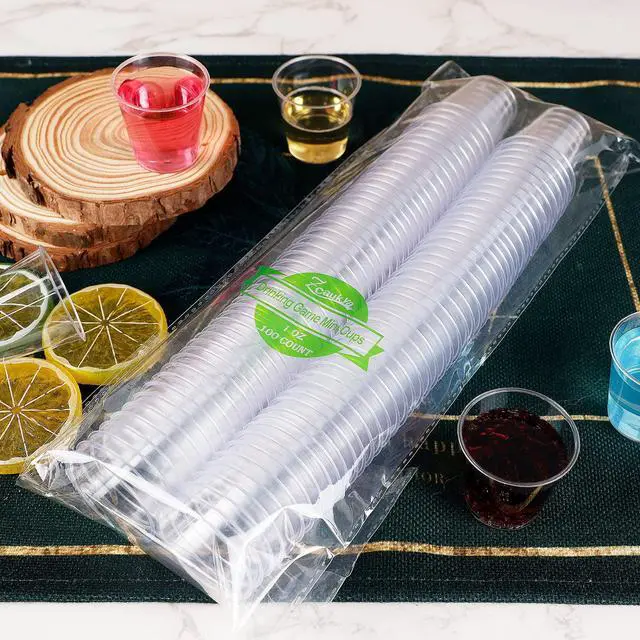 Alt view image 3 of 7 - 100 Shot Glasses, 1oz Clear Plastic Disposable Hard Cups, Mini Cups Great Container for Sauce, Sample Tasting, Jello Shots, Pudding