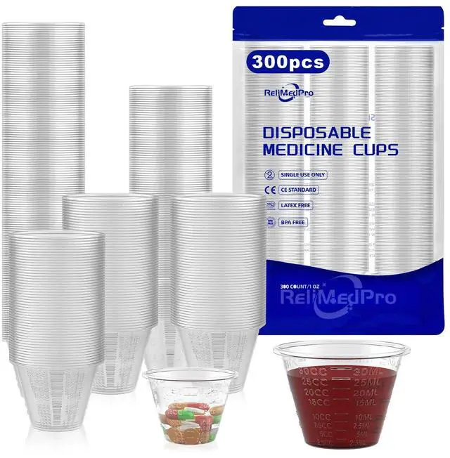 Main image of Disposable Medicine Cups Graduated, pack of 300, 1 oz (30ml) Small Plastic Measuring Cup for Liquid Medication, Paint, Epoxy, Pill and Resin