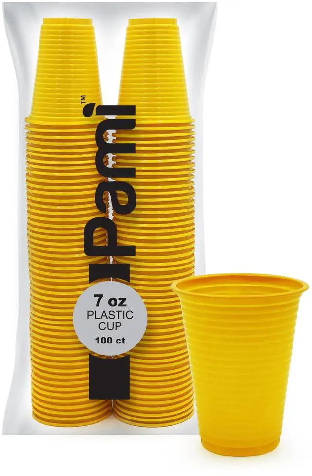 Main image of 100-Pack 7oz Yellow Disposable Cups Plastic Cups for Parties, Bpa-Free, Ideal for Cold Drinks