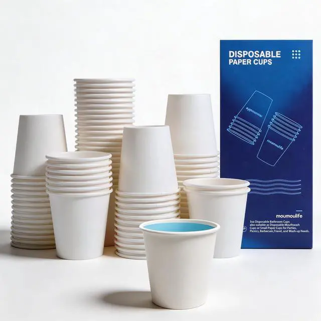 Main image of 3 oz Disposable Paper Cups 200 Count, Bathroom Mouthwash Cups, Leak-Free Food Safe Small White Paper Mini Cups for Bathroom