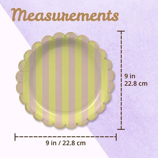 Alt view image 4 of 7 - Party Paper Plates, 50-Pack 9-Inch Bulk Disposable Decorative Paper Plates with Matte Gold Scalloped Trim, 6 Colors for Tea Party, Easter, Garden Party, and Bridal Showers, Gilded Pastel Duet Stripes