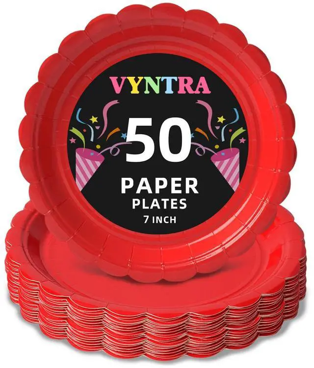 Main image of 50 Pcs Red Paper Plates 7 Inch, Disposable Dessert Plates for Christmas Holiday Parties, Labor Day, Patriotic Events, Birthdays, Weddings & Party Supplies