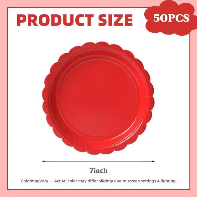 Alt view image 2 of 6 - 50 Pcs Red Paper Plates 7 Inch, Disposable Dessert Plates for Christmas Holiday Parties, Labor Day, Patriotic Events, Birthdays, Weddings & Party Supplies