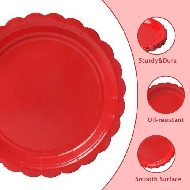 Alt view image 3 of 6 - 50 Pcs Red Paper Plates 7 Inch, Disposable Dessert Plates for Christmas Holiday Parties, Labor Day, Patriotic Events, Birthdays, Weddings & Party Supplies