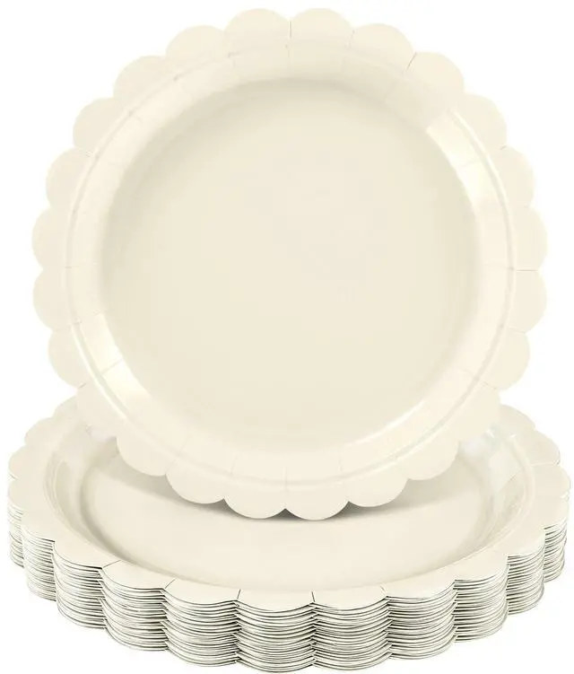 Main image of 30 Pcs Ivory Plates 9 Inch Disposable Scalloped Cream Plates Cute Beige Wedding Dessert Cake Plate Party Dinner Plate for Engagement, Baby Bridal Shower