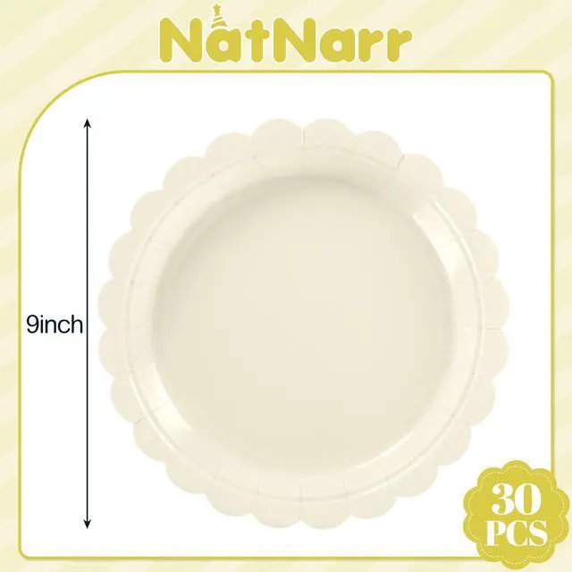 Alt view image 2 of 7 - 30 Pcs Ivory Plates 9 Inch Disposable Scalloped Cream Plates Cute Beige Wedding Dessert Cake Plate Party Dinner Plate for Engagement, Baby Bridal Shower