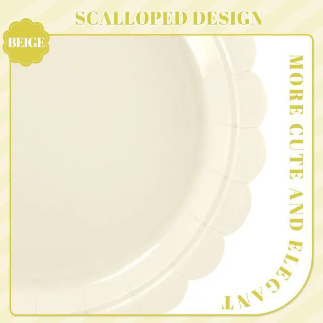 Alt view image 3 of 7 - 30 Pcs Ivory Plates 9 Inch Disposable Scalloped Cream Plates Cute Beige Wedding Dessert Cake Plate Party Dinner Plate for Engagement, Baby Bridal Shower
