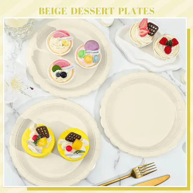 Alt view image 4 of 7 - 30 Pcs Ivory Plates 9 Inch Disposable Scalloped Cream Plates Cute Beige Wedding Dessert Cake Plate Party Dinner Plate for Engagement, Baby Bridal Shower