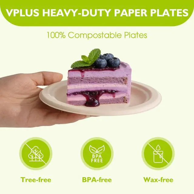 Alt view image 4 of 7 - 6 Inch 100 Pack Compostable Paper Plates, Biodegradable Heavy Duty Disposable Plates, Round Unbleached Brown Plates Made from Natural Sugarcane Fibers, for Party, Camping, Picnic