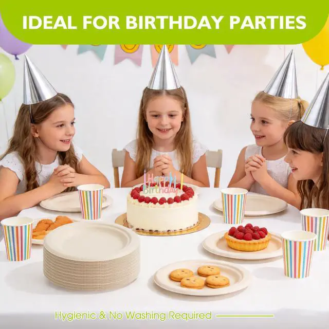 Alt view image 7 of 7 - 6 Inch 100 Pack Compostable Paper Plates, Biodegradable Heavy Duty Disposable Plates, Round Unbleached Brown Plates Made from Natural Sugarcane Fibers, for Party, Camping, Picnic