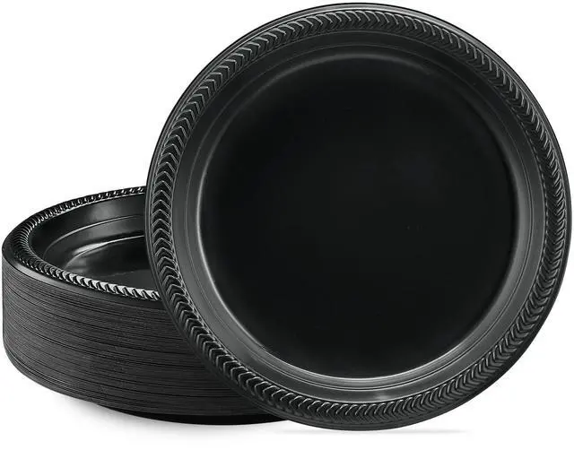 Main image of 100 PCS Black Plates Light Weight 9 Inch Plastic Dinner Plates Black Plates Disposable for Party and Wedding