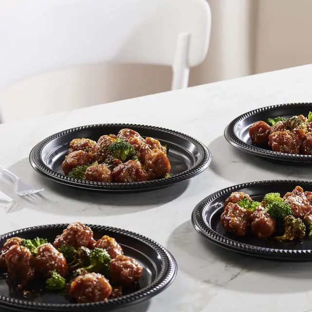 Alt view image 2 of 7 - 100 PCS Black Plates Light Weight 9 Inch Plastic Dinner Plates Black Plates Disposable for Party and Wedding
