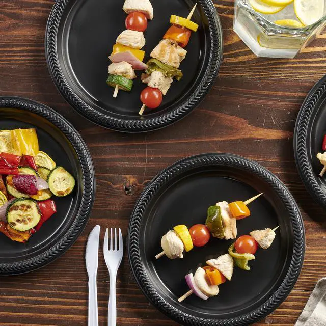 Alt view image 3 of 7 - 100 PCS Black Plates Light Weight 9 Inch Plastic Dinner Plates Black Plates Disposable for Party and Wedding