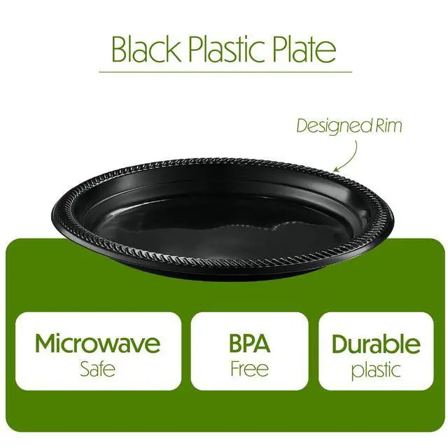 Alt view image 6 of 7 - 100 PCS Black Plates Light Weight 9 Inch Plastic Dinner Plates Black Plates Disposable for Party and Wedding