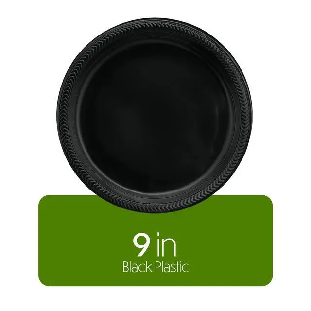 Alt view image 5 of 7 - 100 PCS Black Plates Light Weight 9 Inch Plastic Dinner Plates Black Plates Disposable for Party and Wedding