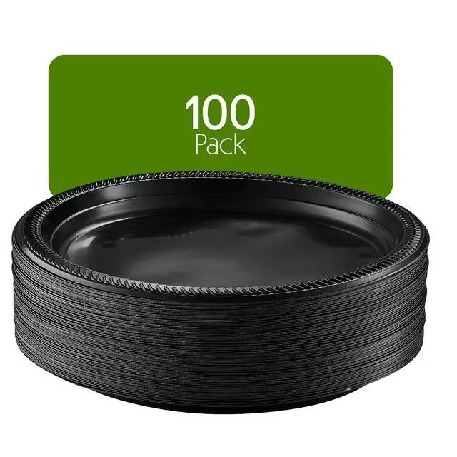 Alt view image 7 of 7 - 100 PCS Black Plates Light Weight 9 Inch Plastic Dinner Plates Black Plates Disposable for Party and Wedding