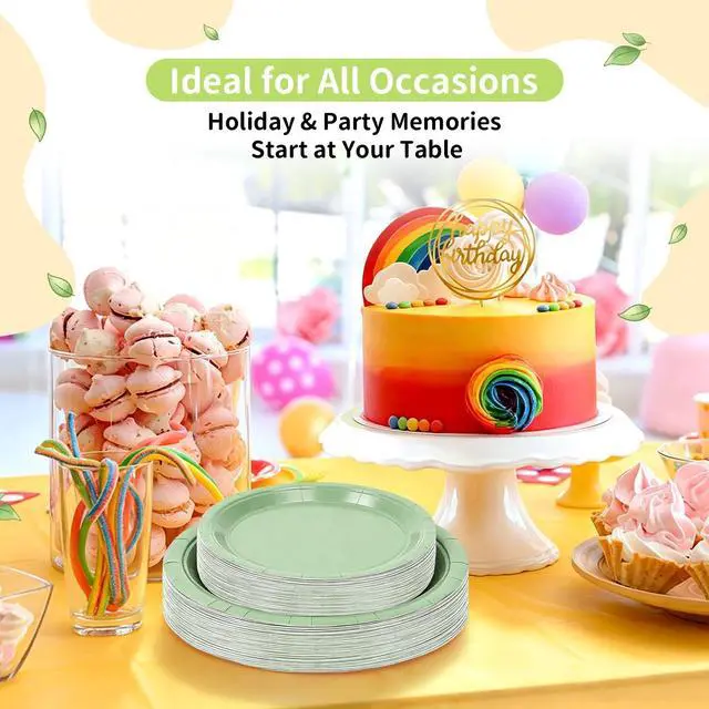 Alt view image 2 of 6 - 50 Sage Green Paper Plates Disposable, 25-9" & 25-7" Disposable Birthday Cake Dessert Plates For Easter, Baby Shower Party Supplies