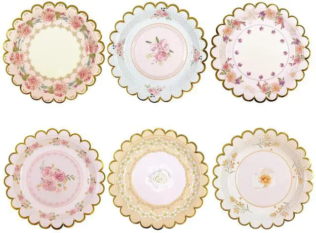 Main image of 48 PCS Vintage Floral Paper Plates 7 inch, Scalloped Flower Tea Party Plates Disposable Cake Dessert Plate for Birthday Bridal Shower Baby Shower Wedding Party Decorations (Floral)