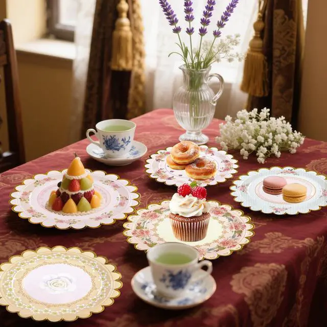Alt view image 6 of 7 - 48 PCS Vintage Floral Paper Plates 7 inch, Scalloped Flower Tea Party Plates Disposable Cake Dessert Plate for Birthday Bridal Shower Baby Shower Wedding Party Decorations (Floral)