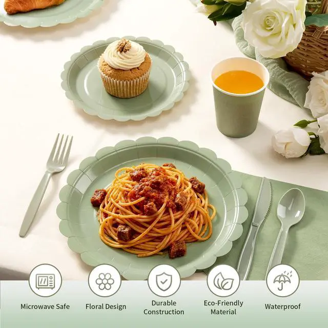 Alt view image 3 of 7 - 50 Pcs Paper Plates 7 Inch Scalloped Disposable Dessert Plates, Small Appetizer Cake Plates for Wedding, Baby Shower, Birthday Party