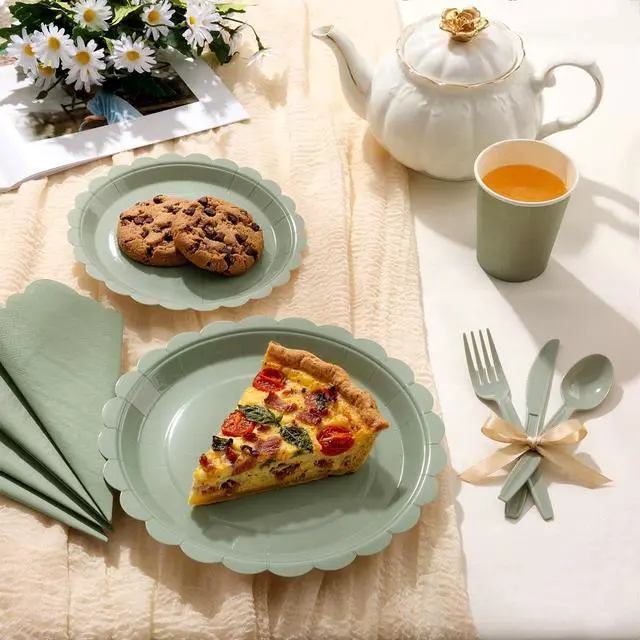 Alt view image 4 of 7 - 50 Pcs Paper Plates 7 Inch Scalloped Disposable Dessert Plates, Small Appetizer Cake Plates for Wedding, Baby Shower, Birthday Party