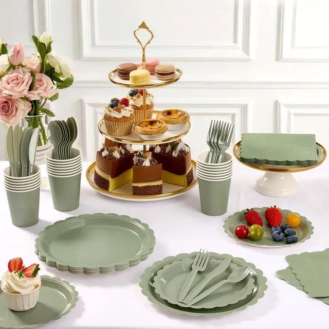 Alt view image 5 of 7 - 50 Pcs Paper Plates 7 Inch Scalloped Disposable Dessert Plates, Small Appetizer Cake Plates for Wedding, Baby Shower, Birthday Party