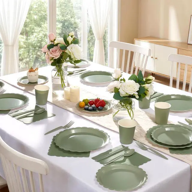 Alt view image 7 of 7 - 50 Pcs Paper Plates 7 Inch Scalloped Disposable Dessert Plates, Small Appetizer Cake Plates for Wedding, Baby Shower, Birthday Party