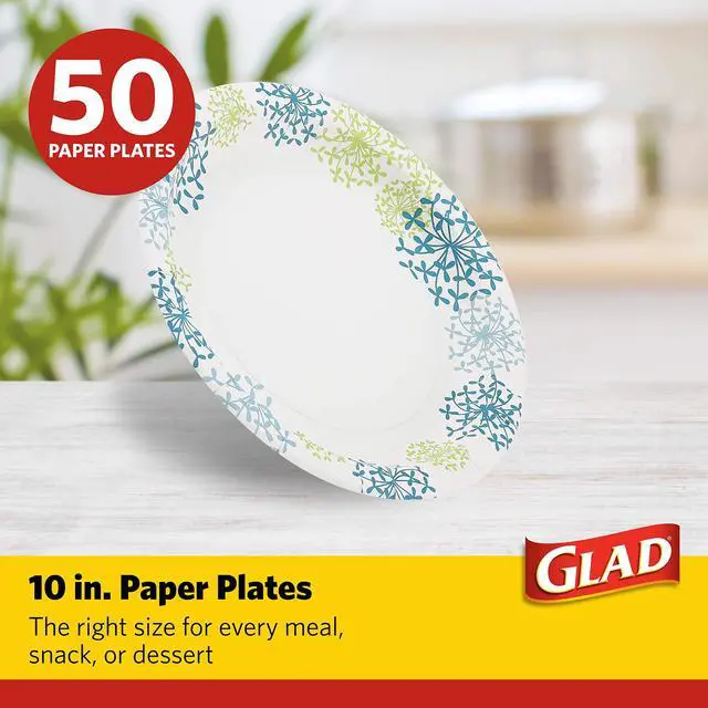 Alt view image 2 of 7 - Everyday Round Paper Plates, Blue Hydrangea Print Disposable Dinner Plates for Meals and Parties, Soak Proof and Cut Resistant, Microwave Safe Tabletop, 10 Inch, 50 Count