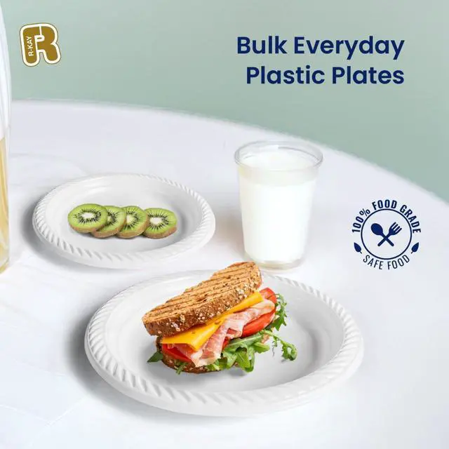 Alt view image 2 of 5 - 100 Pack 6 Inch White Plastic Plates Disposable - Heavy Duty White Disposable Plates - Microwavable Disposable Plastic Plates (6 Inch, 100, Count)