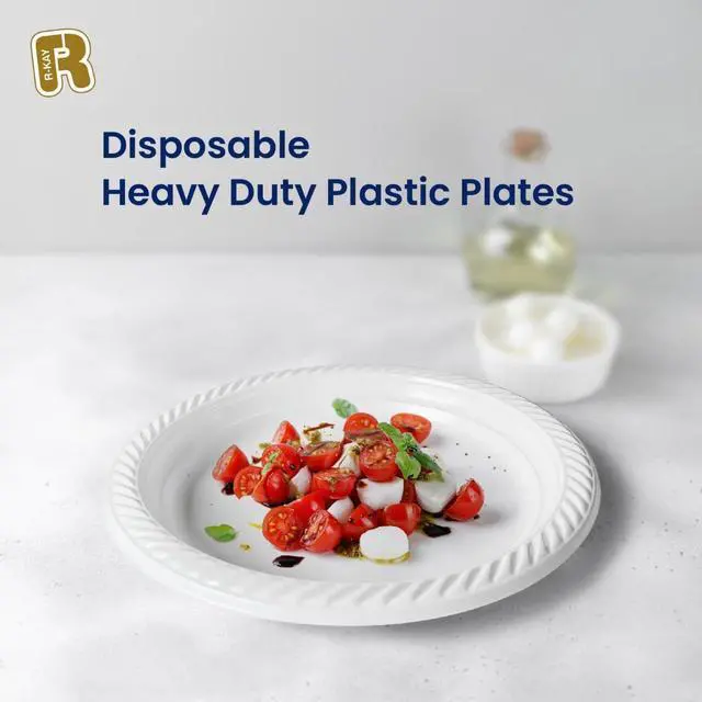 Alt view image 3 of 5 - 100 Pack 6 Inch White Plastic Plates Disposable - Heavy Duty White Disposable Plates - Microwavable Disposable Plastic Plates (6 Inch, 100, Count)