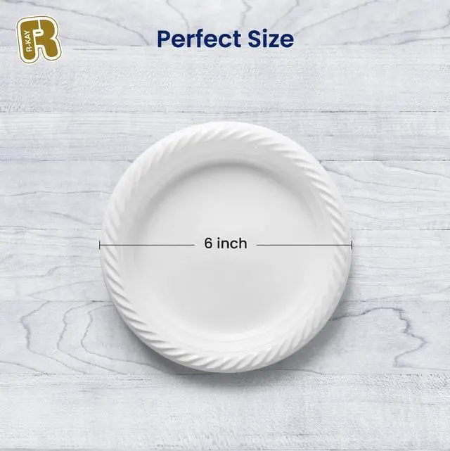 Alt view image 4 of 5 - 100 Pack 6 Inch White Plastic Plates Disposable - Heavy Duty White Disposable Plates - Microwavable Disposable Plastic Plates (6 Inch, 100, Count)