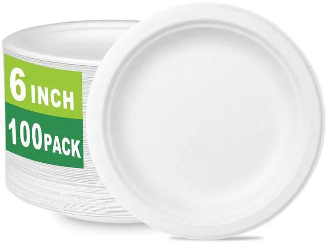 Main image of 6 inch Small Compostable Dessert Plates,100 Count Heavyduty Sugarcane/Bagasse and Bamboo Fibre Biodegradable Disposable Paper Plate