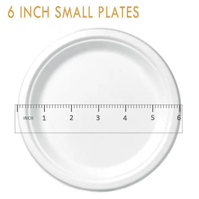 Alt view image 3 of 6 - 6 inch Small Compostable Dessert Plates,100 Count Heavyduty Sugarcane/Bagasse and Bamboo Fibre Biodegradable Disposable Paper Plate