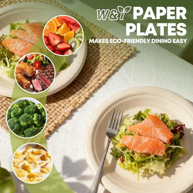 Alt view image 6 of 7 - 100 Pack 6 Inch Disposable Small Paper Plates,Heavy Duty Dessert Plates - Compostable, Microwave-Safe, Leak-Proof, Ideal for Parties, Picnics & Daily Use
