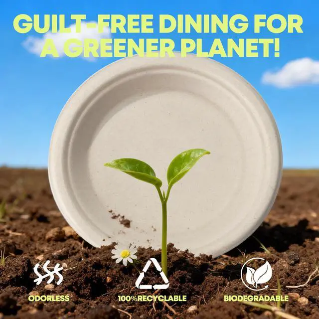 Alt view image 5 of 7 - 100 Pack 6 Inch Disposable Small Paper Plates,Heavy Duty Dessert Plates - Compostable, Microwave-Safe, Leak-Proof, Ideal for Parties, Picnics & Daily Use