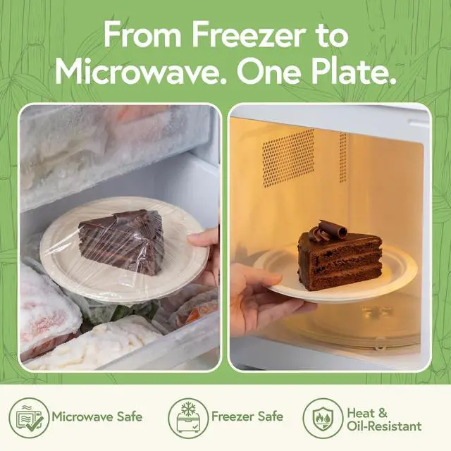 Alt view image 6 of 7 - Bamboo Biodegradable Plates (50-Pack, 7-inch) | Sturdy & Microwave Safe | Heavy Duty Microwavable Disposable Plates | PFAS Free, Biodegradable | FSC Certified Alternative to Plastic