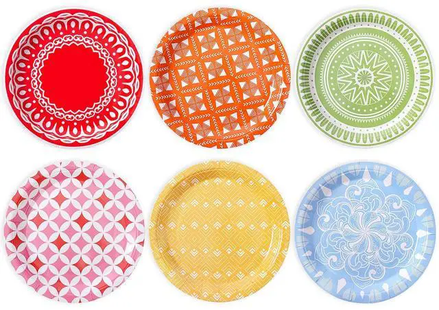 Main image of Colored Paper Plates for Party Supplies, 60 Count Multicolor Disposable Dessert Cake Plates for Birthday Baby Shower Cocktail Decorations 7 inch