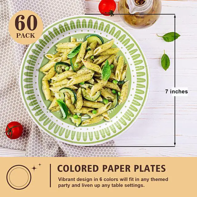 Alt view image 2 of 7 - Colored Paper Plates for Party Supplies, 60 Count Multicolor Disposable Dessert Cake Plates for Birthday Baby Shower Cocktail Decorations 7 inch