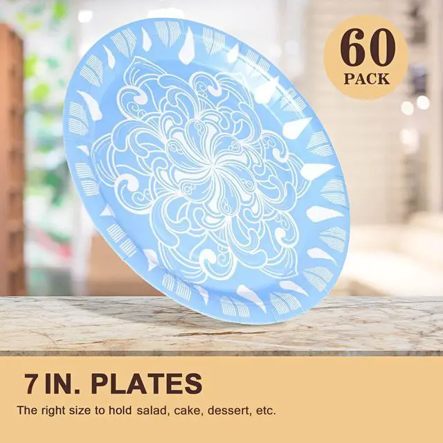 Alt view image 4 of 7 - Colored Paper Plates for Party Supplies, 60 Count Multicolor Disposable Dessert Cake Plates for Birthday Baby Shower Cocktail Decorations 7 inch