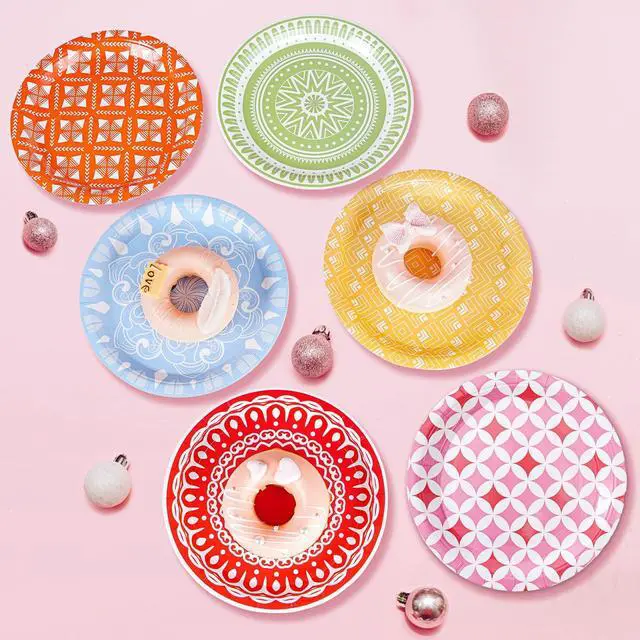 Alt view image 6 of 7 - Colored Paper Plates for Party Supplies, 60 Count Multicolor Disposable Dessert Cake Plates for Birthday Baby Shower Cocktail Decorations 7 inch